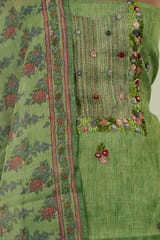 Green Color Tissue Chanderi Hand Embroidered Shirt with Bottom and Chanderi Printed Dupatta