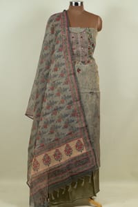 Grey Color Tissue Chanderi Hand Embroidered Shirt with Bottom and Chanderi Printed Dupatta
