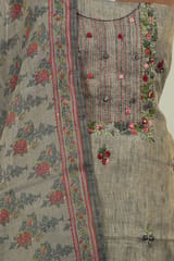 Grey Color Tissue Chanderi Hand Embroidered Shirt with Bottom and Chanderi Printed Dupatta