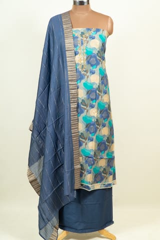 Blue Color Modal Chanderi Print with Hand Embroidered Shirt with Bottom and Dupatta