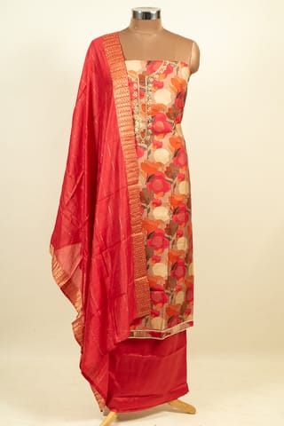 Majenta Color Modal Chanderi Print with Hand Embroidered Shirt with Bottom and Dupatta