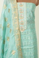 Firozi Color Chanderi Embroidered Shirt with Bottom and Organza Dupatta