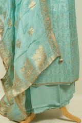Firozi Color Chanderi Embroidered Shirt with Bottom and Organza Dupatta