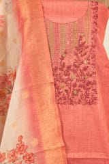 Gajree Color Tissue Chanderi Hand Embroidered Shirt with Bottom and Chanderi Printed Dupatta