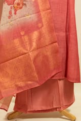 Gajree Color Tissue Chanderi Hand Embroidered Shirt with Bottom and Chanderi Printed Dupatta