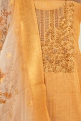 Mustard Color Tissue Chanderi Hand Embroidered Shirt with Bottom and Chanderi Printed Dupatta