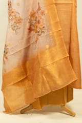 Mustard Color Tissue Chanderi Hand Embroidered Shirt with Bottom and Chanderi Printed Dupatta