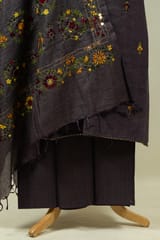 Movish Grey Color Khadi Silk Kantha Embroidered Shirt with Bottom and Khadi Silk Embroidered Dupatta