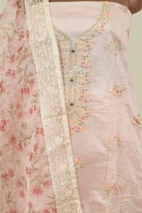 Baby Pink Color Chanderi Embroidered Shirt with Bottom and Chanderi Print with Embroidered Dupatta