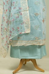 Powder Blue Color Chanderi Embroidered Shirt with Bottom and Chanderi Print with Embroidered Dupatta
