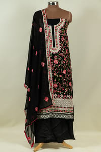 Black Color Georgette Parsi Embroidered Shirt with Bottom and Georgette Embroidered Dupatta