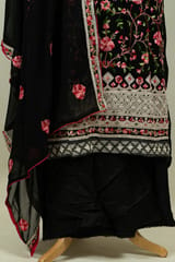 Black Color Georgette Parsi Embroidered Shirt with Bottom and Georgette Embroidered Dupatta