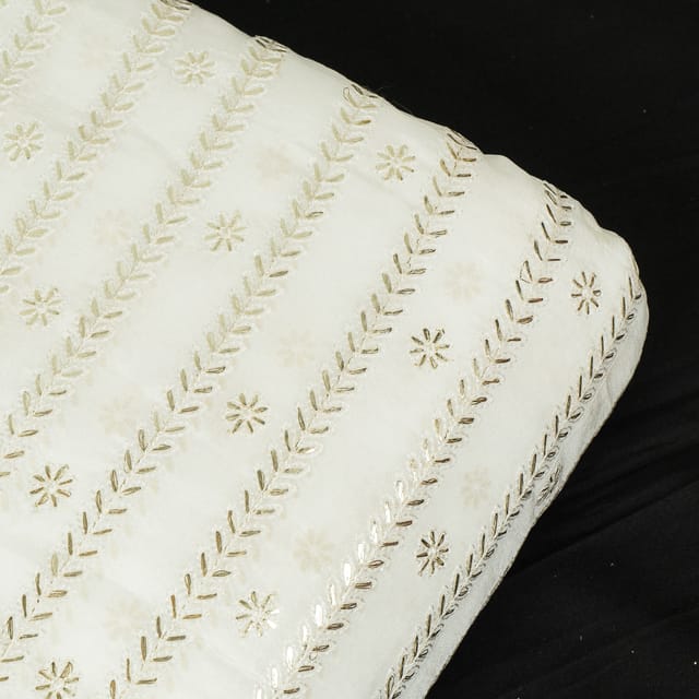 White Dyeable Chinon Embroidered Fabric