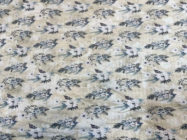 Printed Dobby Silk Off White Flowers