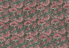 Grey Pink Floral Printed Cotton Voil Fabric