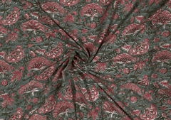 Grey Pink Floral Printed Cotton Voil Fabric
