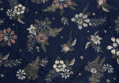 Dark Blue Floral Printed Chiffon Fabric