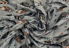 Sapphire Blue Leaves Printed Chiffon Fabric