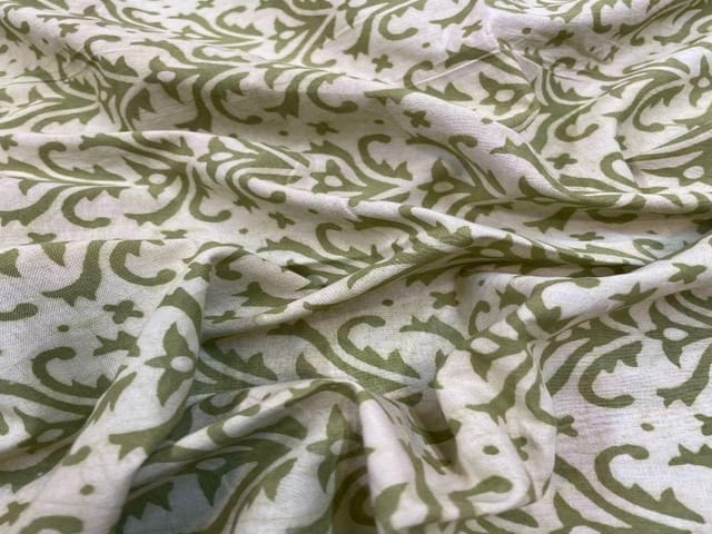 Cotton Cambric Dabbu Light Green Abstract Print 1