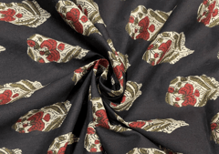 Printed Cotton Cambric Dark Brown Red Flowers