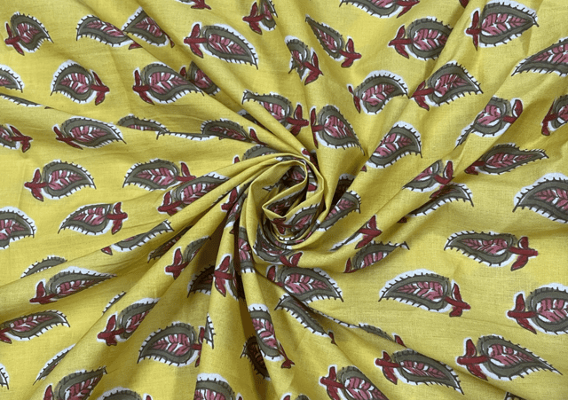 Printed Cotton Cambric Yellow Leaf