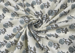 Printed Cotton Cambric Light Blue White Flowers