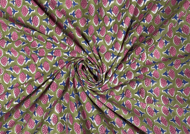 Printed Cotton Cambric Pista Green Floral