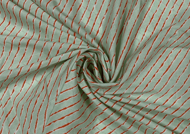 Printed Cotton Cambric Pista Green Red Stripes