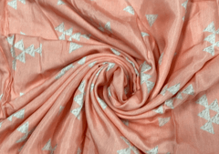 Muslin Satin Peach White Abstract Print