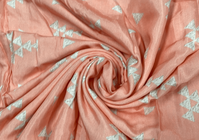 Muslin Satin Peach White Abstract Print