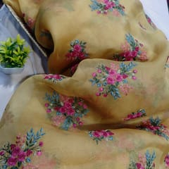 Pure Silk Organza Multicolor Thread Embroidered Fabric