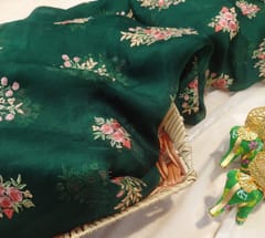 Pure Silk Organza Multicolor Thread Embroidered Fabric