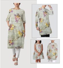 Multicolor Pink, Green Shade Florals Muslin Print Fabric
