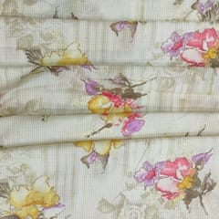 Multicolor Pink, Green Shade Florals Muslin Print Fabric