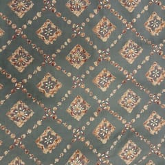 Olive Green ,Golden Shade Geometric Print  Muslin Fabric