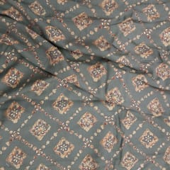 Olive Green ,Golden Shade Geometric Print  Muslin Fabric