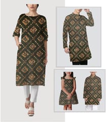 Olive Green ,Golden Shade Geometric Print  Muslin Fabric