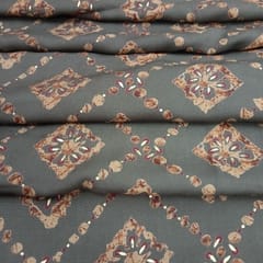Olive Green ,Golden Shade Geometric Print  Muslin Fabric