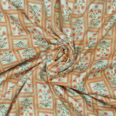 Peach With Multicolor Shades Floral Printed Rayon Capsule Foil Fabric