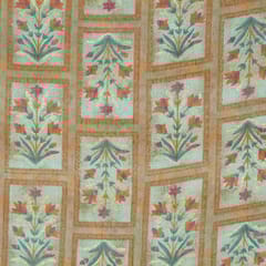 Peach With Multicolor Shades Floral Printed Rayon Capsule Foil Fabric