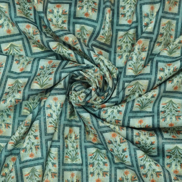 Grey  With Multicolor Shades Floral Printed Rayon Capsule Foil Fabric