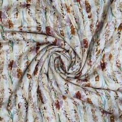 Peach Shades Stripes Floral Rayon Capsule Print Fabric
