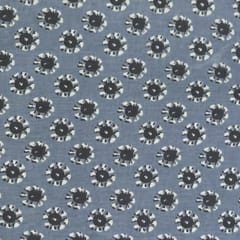 Grey With Black , White Floral Printed Cotton Fabric