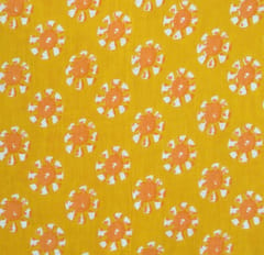 Yellow With Orange White Floral Printed Cotton Fabric