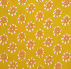 Yellow With Orange White Floral Printed Cotton Fabric