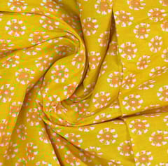Yellow With Orange White Floral Printed Cotton Fabric