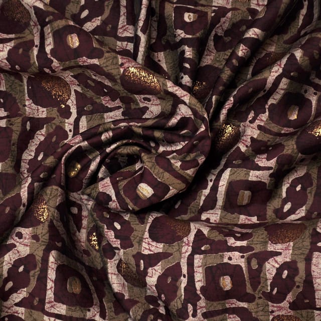Maroon & Golden Geometric  Muslin Print Fabric