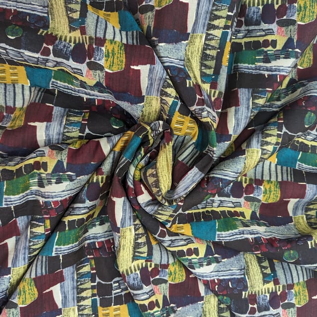 Multi Color Geometric Printed Muslin Fabric