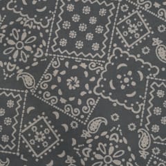 Grey With White Square Box Geometric Printed Dabu Cotton Fabric
