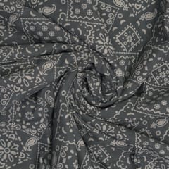 Grey With White Square Box Geometric Printed Dabu Cotton Fabric
